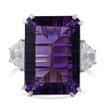 Concave Cut African Amethyst and White Topaz Ring in Platinum Over Sterling Silver (Size 10.0) 21.10 ctw - Sticky add to cart bar