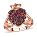 Anthill Garnet Claddagh Ring in Vermeil Rose Gold Over Sterling Silver (Size 10.0) 1.10 ctw - Sticky add to cart bar