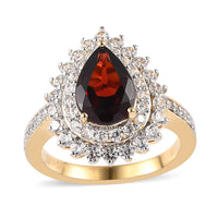 Mozambique Garnet and White Zircon 3.15 ctw Ring in 18K Vermeil Yellow Gold Over Sterling Silver (Size 7.0)