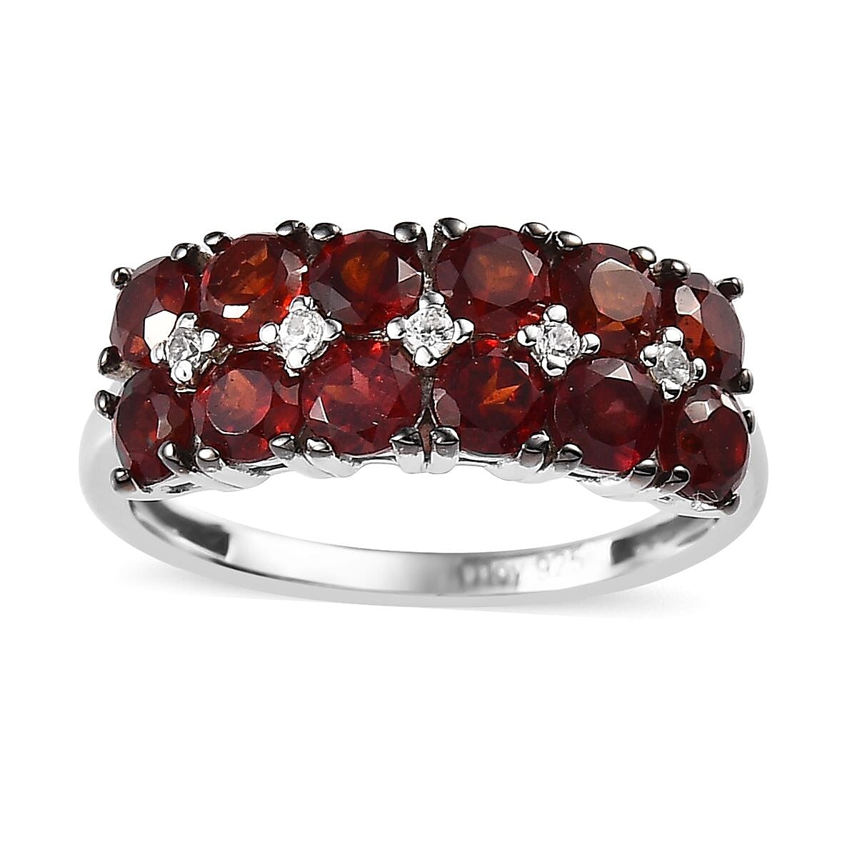 Premium Anthill Garnet, White Zircon Ring in Platinum Over Sterling Silver (Size 10.0) 1.85 ctw