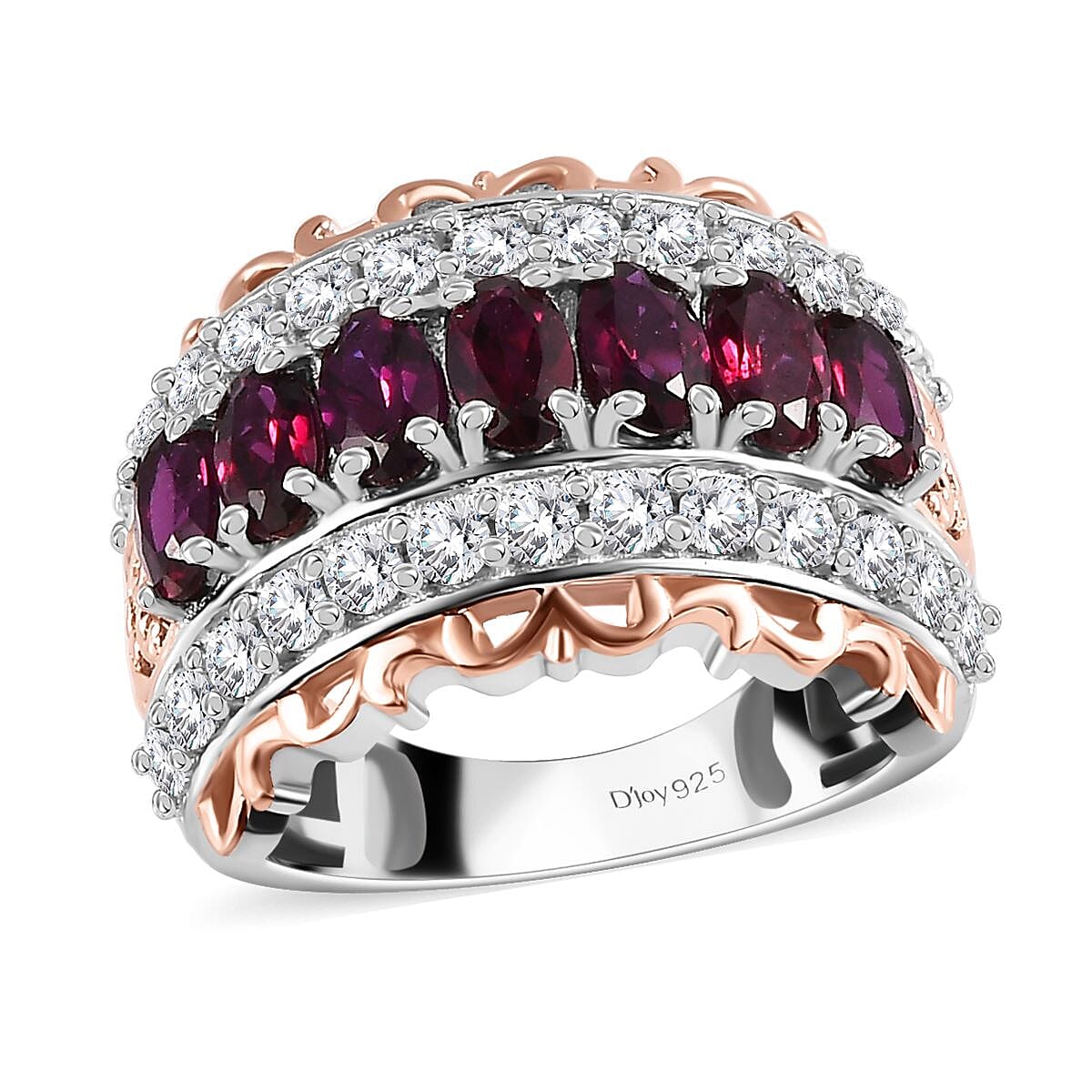 Premium Anthill Garnet, White Zircon Ring in Platinum Over Sterling Silver (Size 5.0) 3.30 ctw