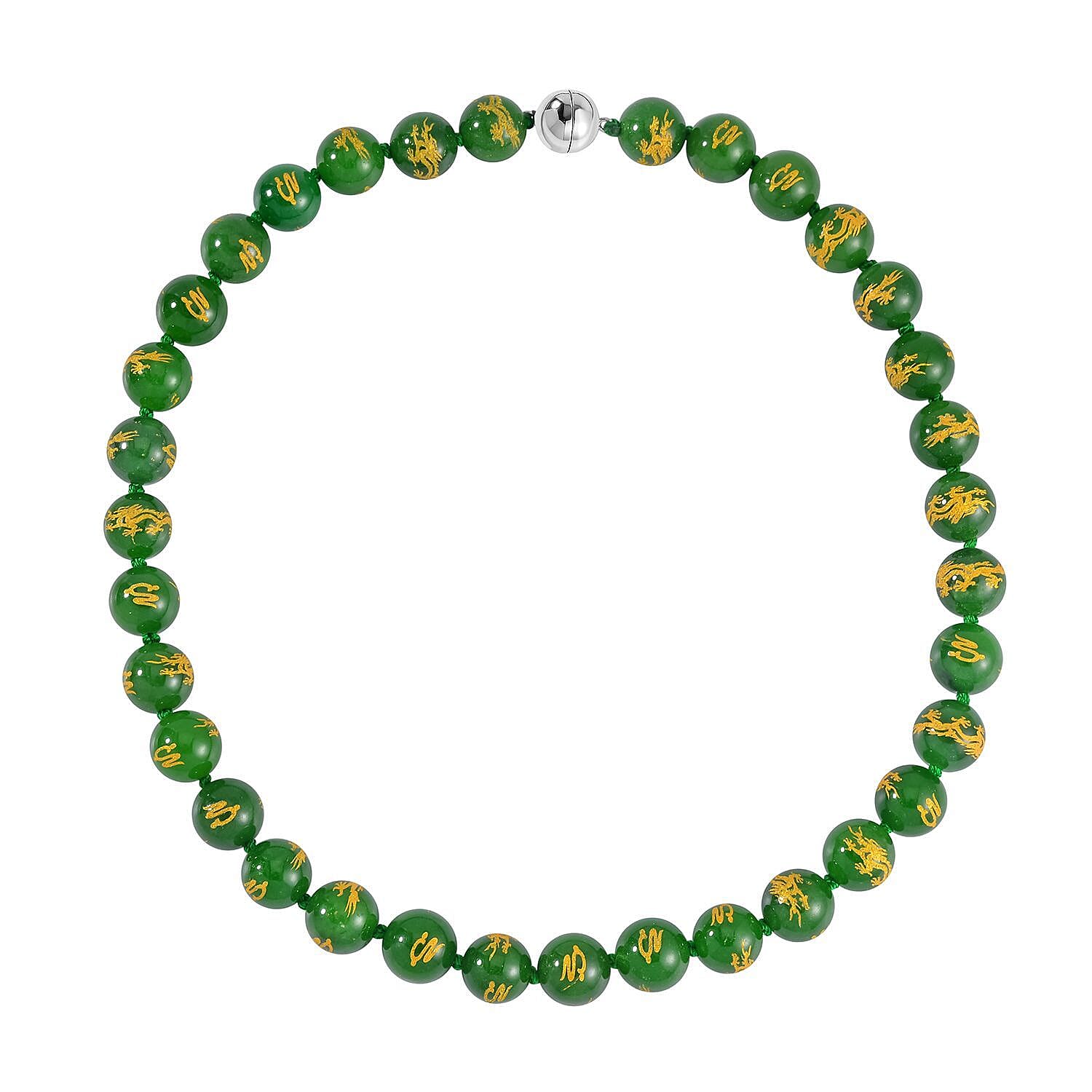 Green Jade (D) Beaded Necklace 20 Inches with Magnetic Lock in Rhodium Over Sterling Silver 670.00 ctw