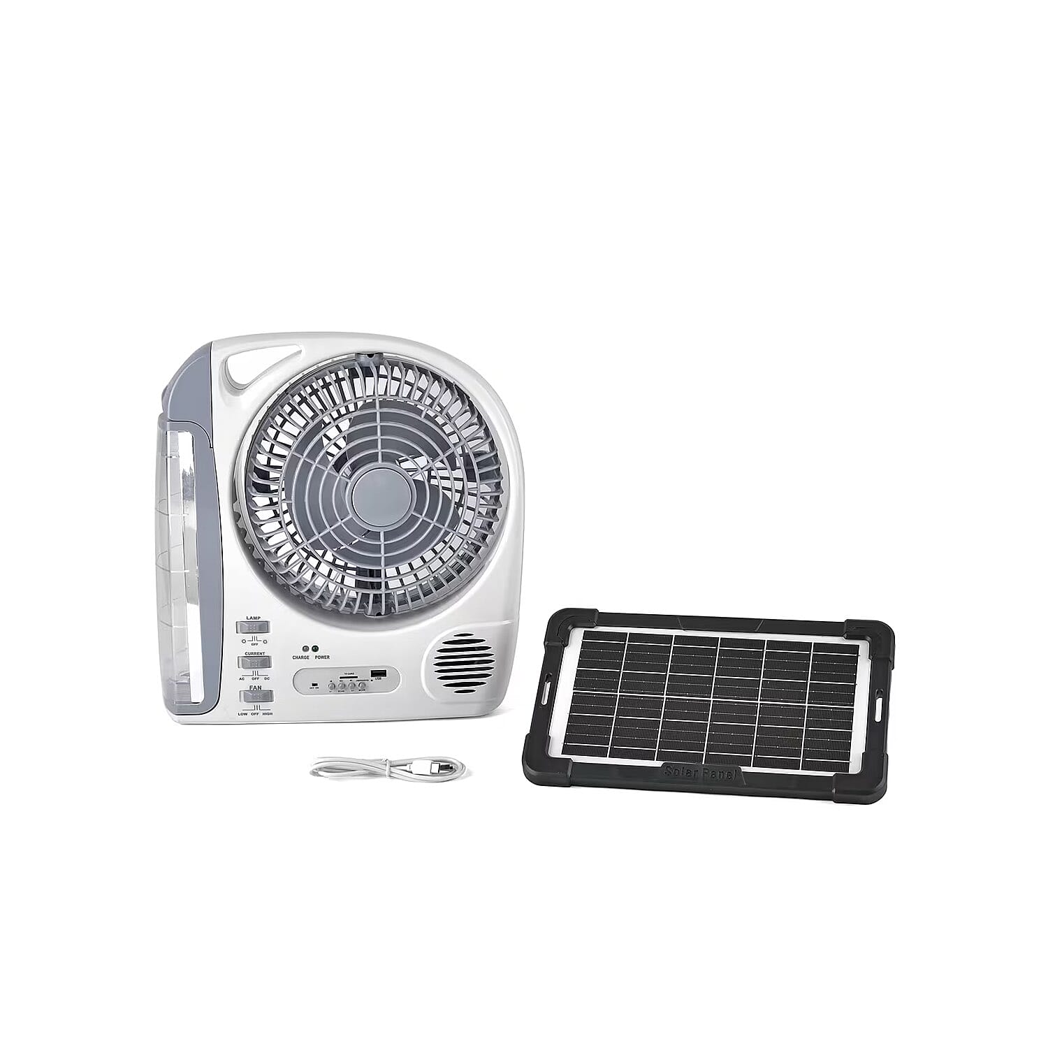 Multifunctional Portable 6 in 1 Solar Fan Supports Bluetooth, FM Radio, Built in 24 LED Lights, MP3 Player, USB Flash Player. 5800 mAh Lithium Battery