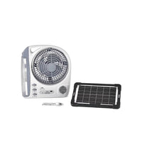 Multifunctional Portable 6 in 1 Solar Fan Supports Bluetooth, FM Radio, Built in 24 LED Lights, MP3 Player, USB Flash Player. 5800 mAh Lithium Battery