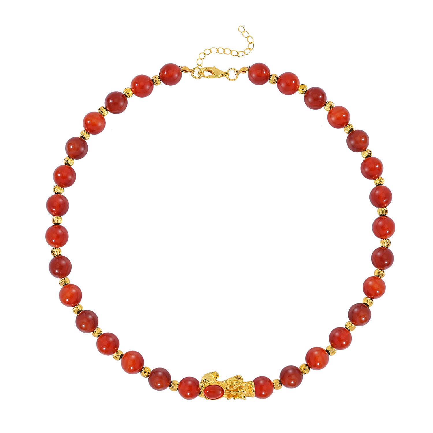 TLV Pixiu Feng Shui Galilea Rose Quartz 9-10mm Beaded Necklace in Goldtone (18-20 Inches) 258.50 ctw