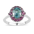 Cambodian Blue Zircon, Orissa Rhodolite Garnet Ring in Platinum Over Sterling Silver (Size 10.0) 2.90 ctw - Sticky add to cart bar