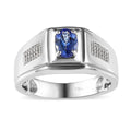 AAA Tanzanite and White Zircon Men's Ring in Platinum Over Sterling Silver (Size 10.0) 0.90 ctw - Sticky add to cart bar