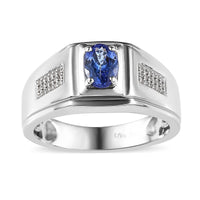 AAA Tanzanite and White Zircon Men's Ring in Platinum Over Sterling Silver (Size 10.0) 0.90 ctw