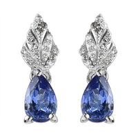 AAA Tanzanite and White Zircon Dangling Earrings in Platinum Over Sterling Silver 1.00 ctw