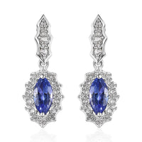 AAA Tanzanite and White Zircon Earrings in Platinum Over Sterling Silver 1.10 ctw