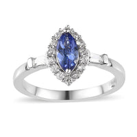 AAA Tanzanite, White Zircon Halo Ring in Platinum Over Sterling Silver (Size 7.0) 1.00 ctw