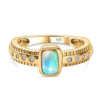 Ethiopian Welo Opal and White Zircon 0.53 ctw Ring in Vermeil Yellow Gold Over Sterling Silver (Size 10)