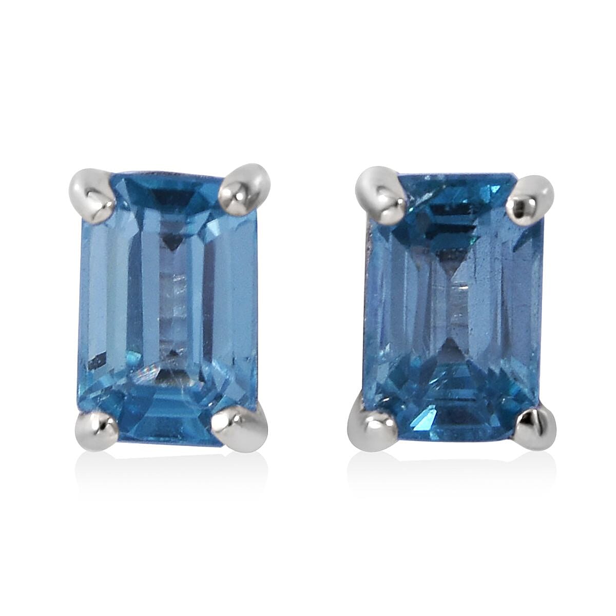 Cambodian Blue Zircon Solitaire Stud Earrings in Platinum Over Sterling Silver 1.80 ctw