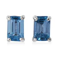 Cambodian Blue Zircon Solitaire Stud Earrings in Platinum Over Sterling Silver 1.80 ctw