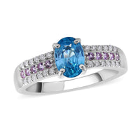 Cambodian Blue Zircon, Multi Gemstone Ring in Platinum Over Sterling Silver (Size 6.0) 1.50 ctw