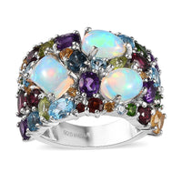 Multi Gemstone 6.00 ctw Ring in Rhodium Over Sterling Silver (Size 6.0)