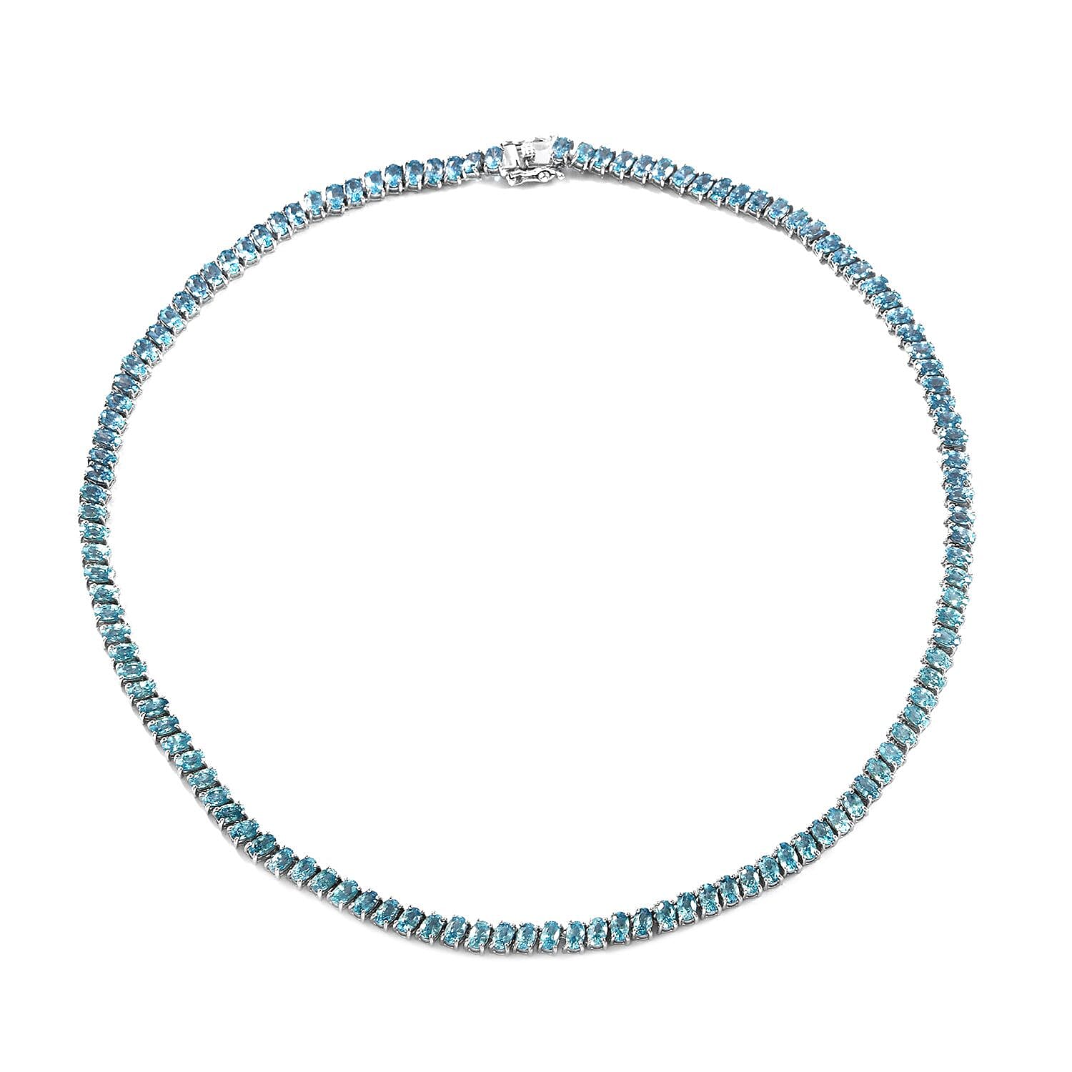 Cambodian Blue Zircon Tennis Necklace 18 Inches in Platinum Over Sterling Silver 45.60 ctw
