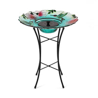 Solar Hummingbird Pattern Hand Painted Glass Bird Bath Water Fountain (18.11"x18.11"x23.22")