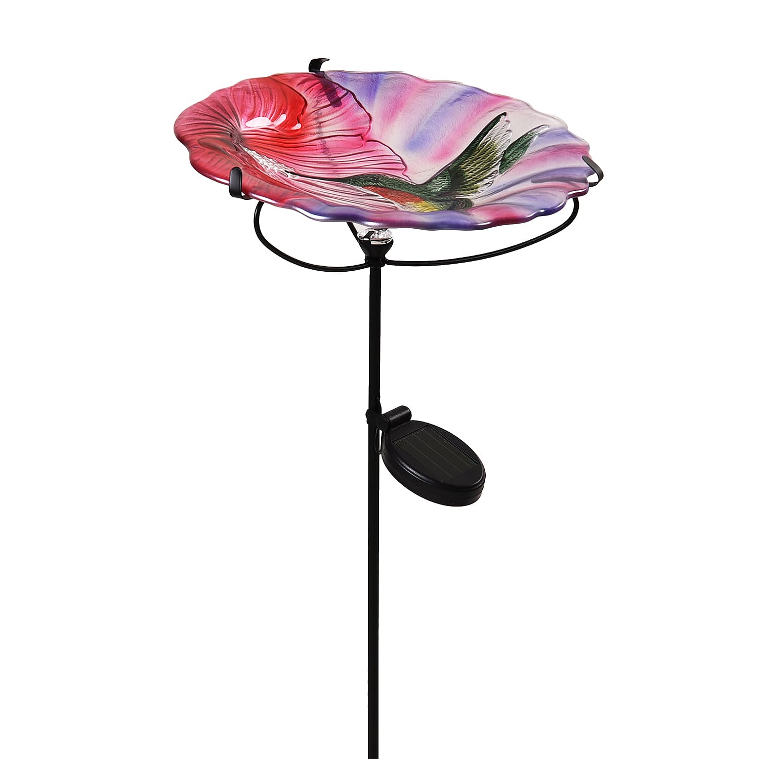 Solar Hummingbird Pattern Hand Painted Glass Bird Feeder Stake (300 mAh Battery Included)