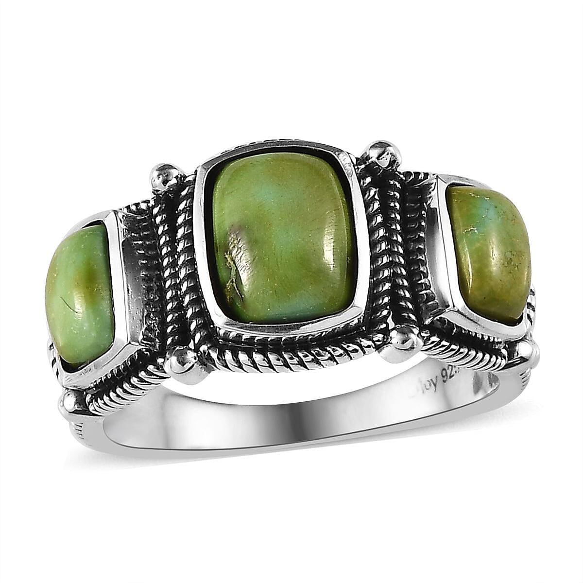 Artisan Crafted Sonoran Gold Turquoise 3 Stone Ring in Black Oxidized Sterling Silver (Size 10.0) (Del. in 8-10 Days) 2.75 ctw