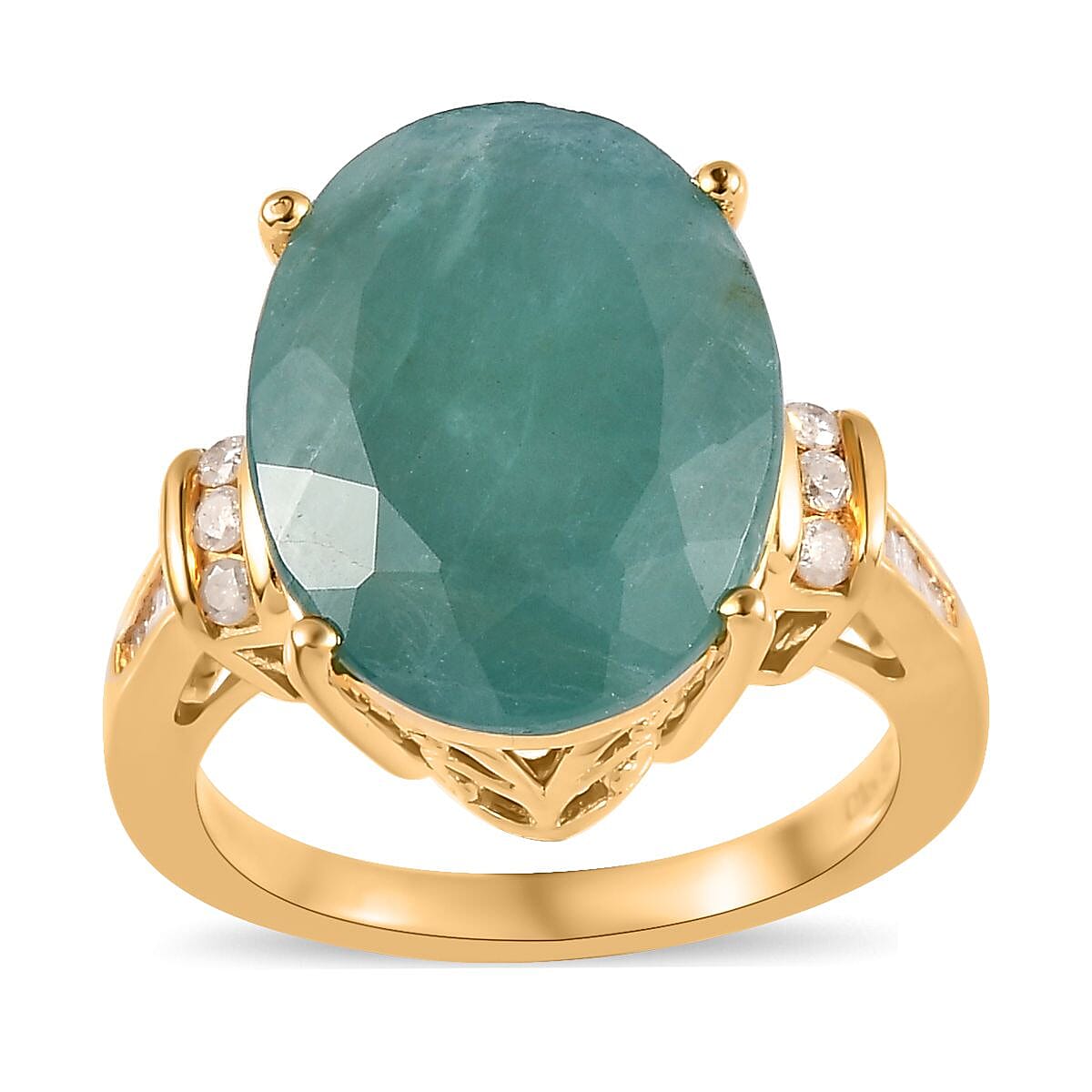 One Time Only Premium Grandidierite (Ovl), Diamond (0.20 cts) Ring in Vermeil YG Over Sterling Silver (Size 6.0) 9.90 ctw