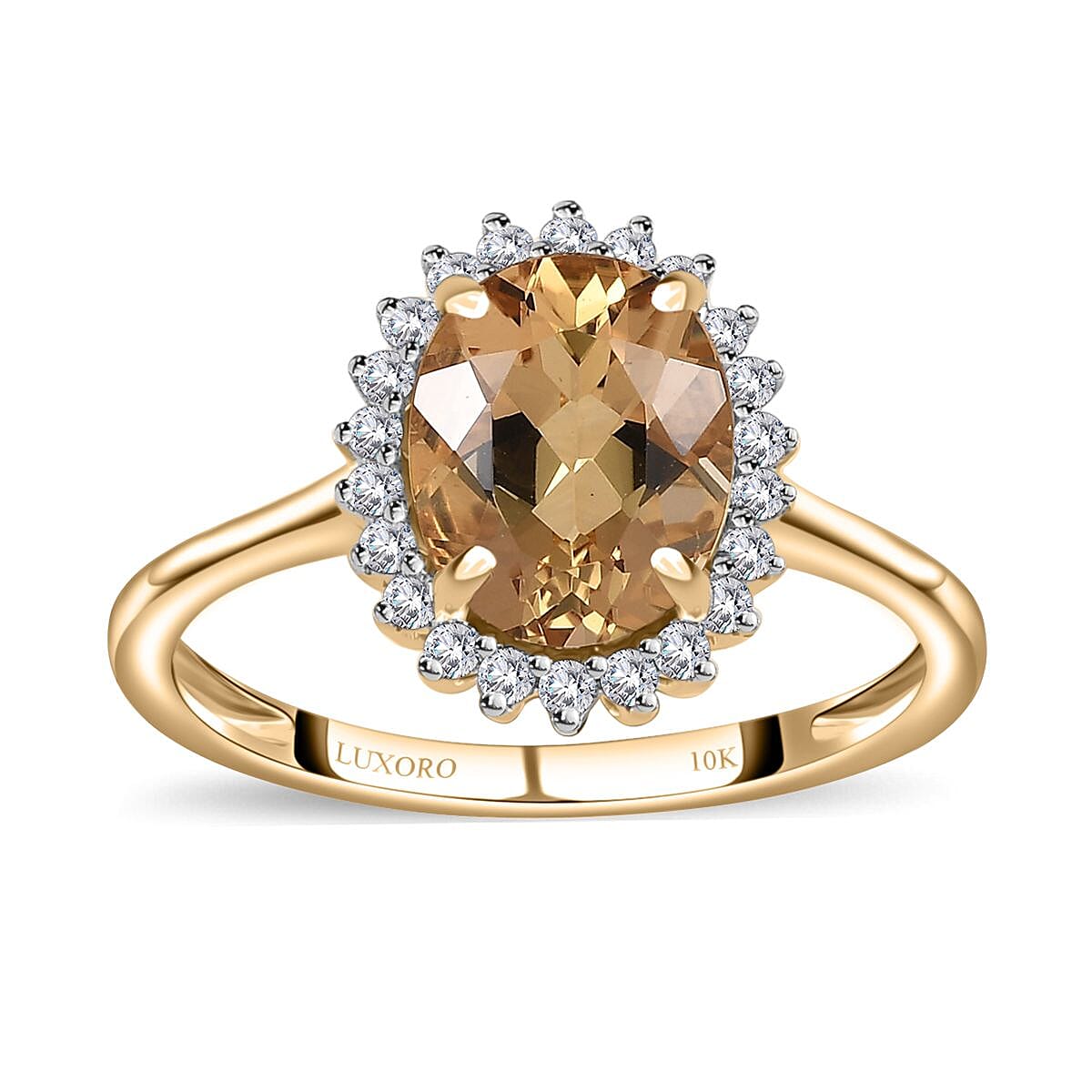 Luxoro 10K Yellow Gold Premium Brazilian Heliodor and Moissanite Ring (Size 10.5) 1.80 ctw
