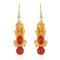 Pixiu Feng Shui Red Agate 16.25 ctw Earrings in Goldtone and ION Plated YG Stainless Steel