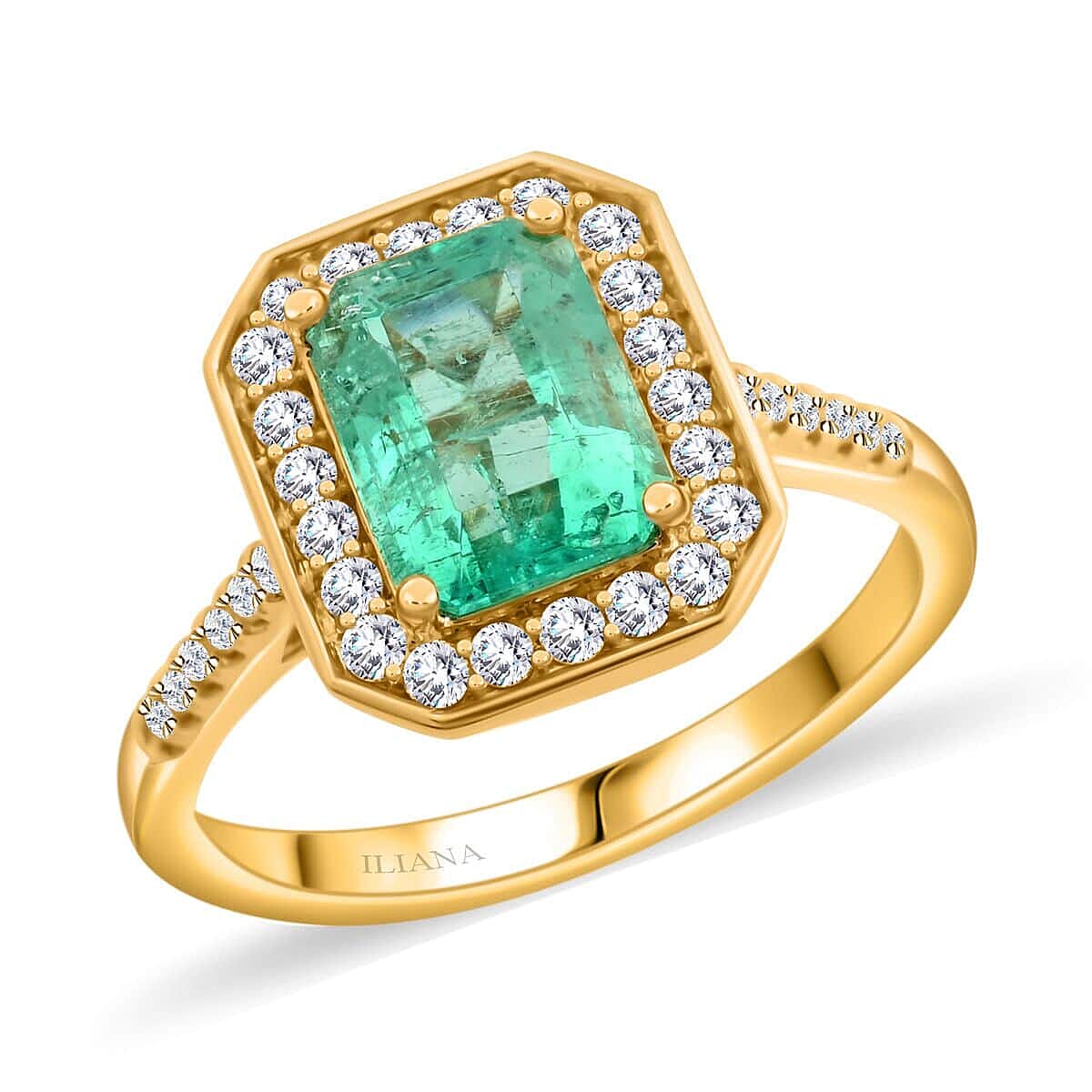 Certified & Appraised Iliana 18K Yellow Gold AAA Boyaca Colombian Emerald and G-H SI Diamond Ring (Size 10.0) 4.65 Grams 1.90 ctw