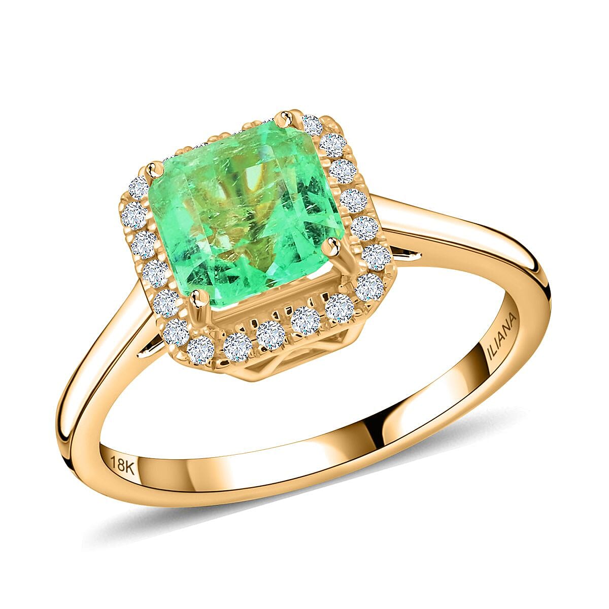 Certified & Appraised Iliana 18K Yellow Gold AAA Boyaca Colombian Emerald and G-H SI Diamond Ring (Size 10.0) 1.50 ctw