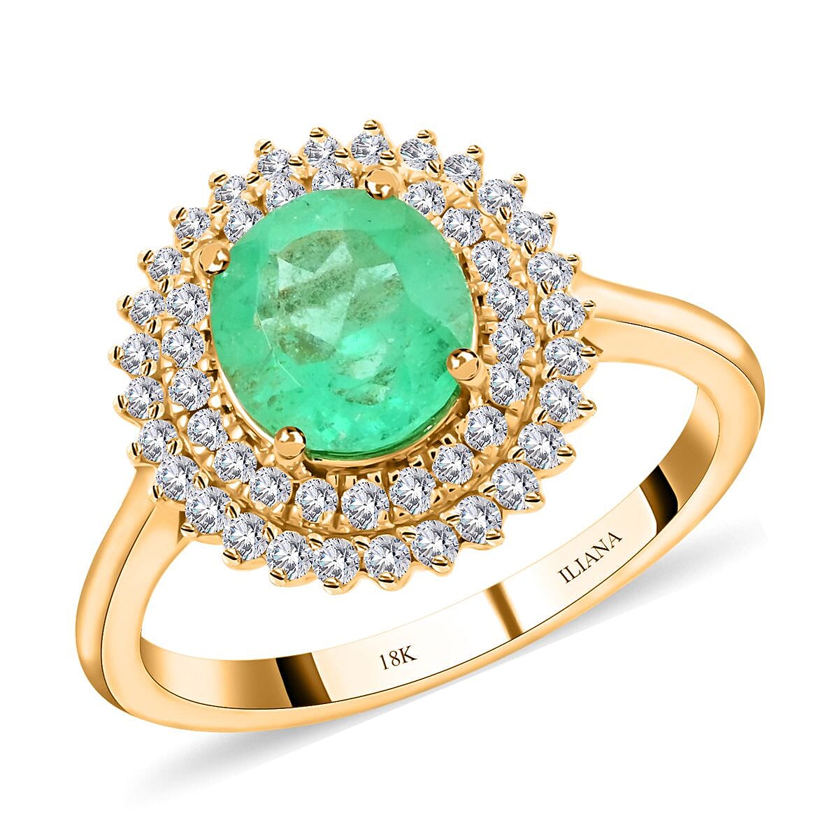 Certified and Appraised Iliana 18K Yellow Gold AAA Boyaca Colombian Emerald and G-H SI Diamond Ring 2.00 ctw