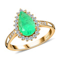 Certified and Appraised Iliana 18K Yellow Gold AAA Boyaca Colombian Emerald and G-H SI Diamond Ring 4.85 Grams 2.40 ctw - Sticky add to cart bar