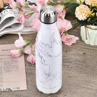White Marble Pattern Stainless Steel Water Bottle (500 ml)