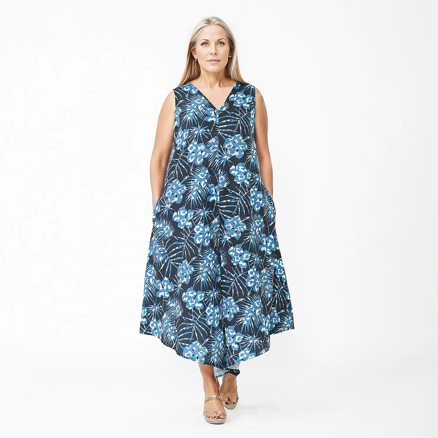 Tamsy, 100% Polyester Printed Jumpsuit, Back Zipper Closure, Wide Leg