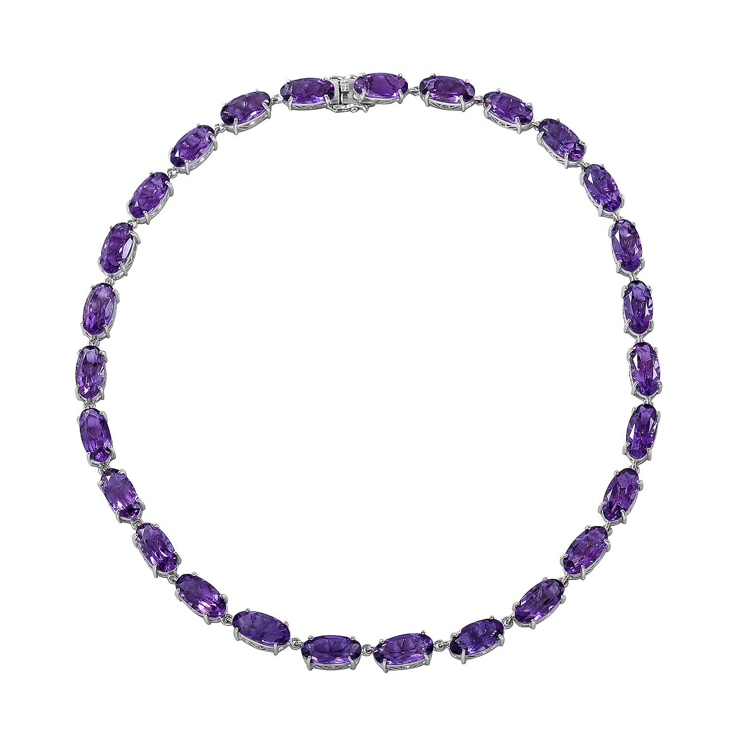 TLV African Amethyst (Ovl) Necklace (18 Inches) in Platinum Over Sterling Silver 96.65 ctw