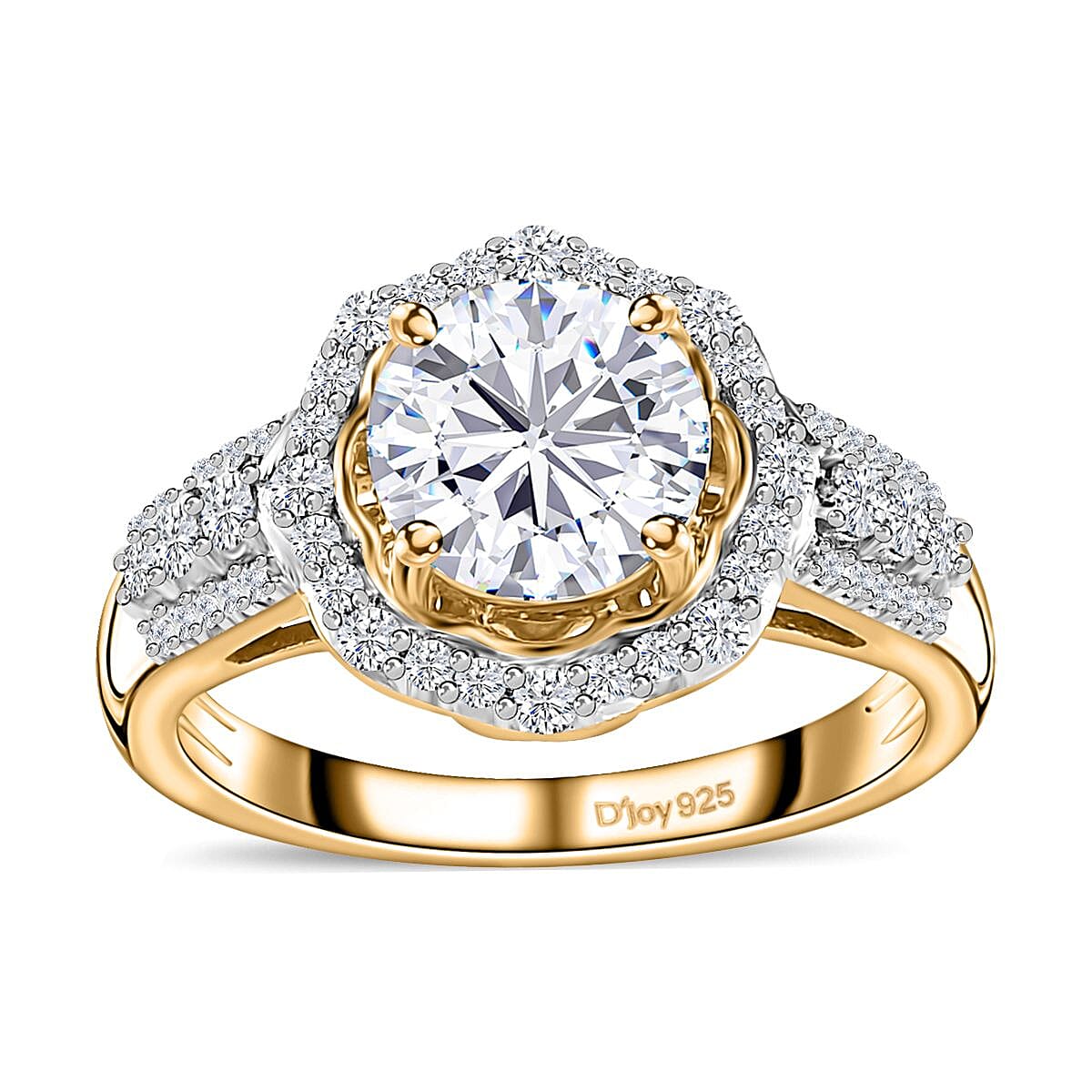 Moissanite (Rnd 7mm) Floral Ring in Vermeil YG Over Sterling Silver (Size 10.0) 1.80 ctw