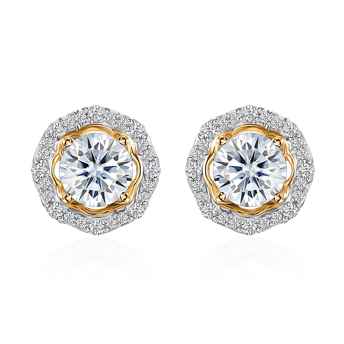 Moissanite 1.85 ctw Floral Stud Earrings in Vermeil Yellow Gold Over Sterling Silver