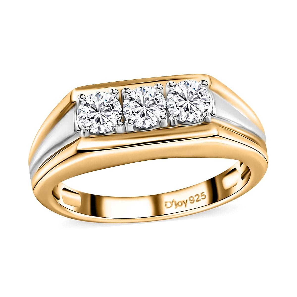 Moissanite Men's Ring in Platinum and Vermeil Yellow Gold Over Sterling Silver (Size 10.0) 0.65 ctw