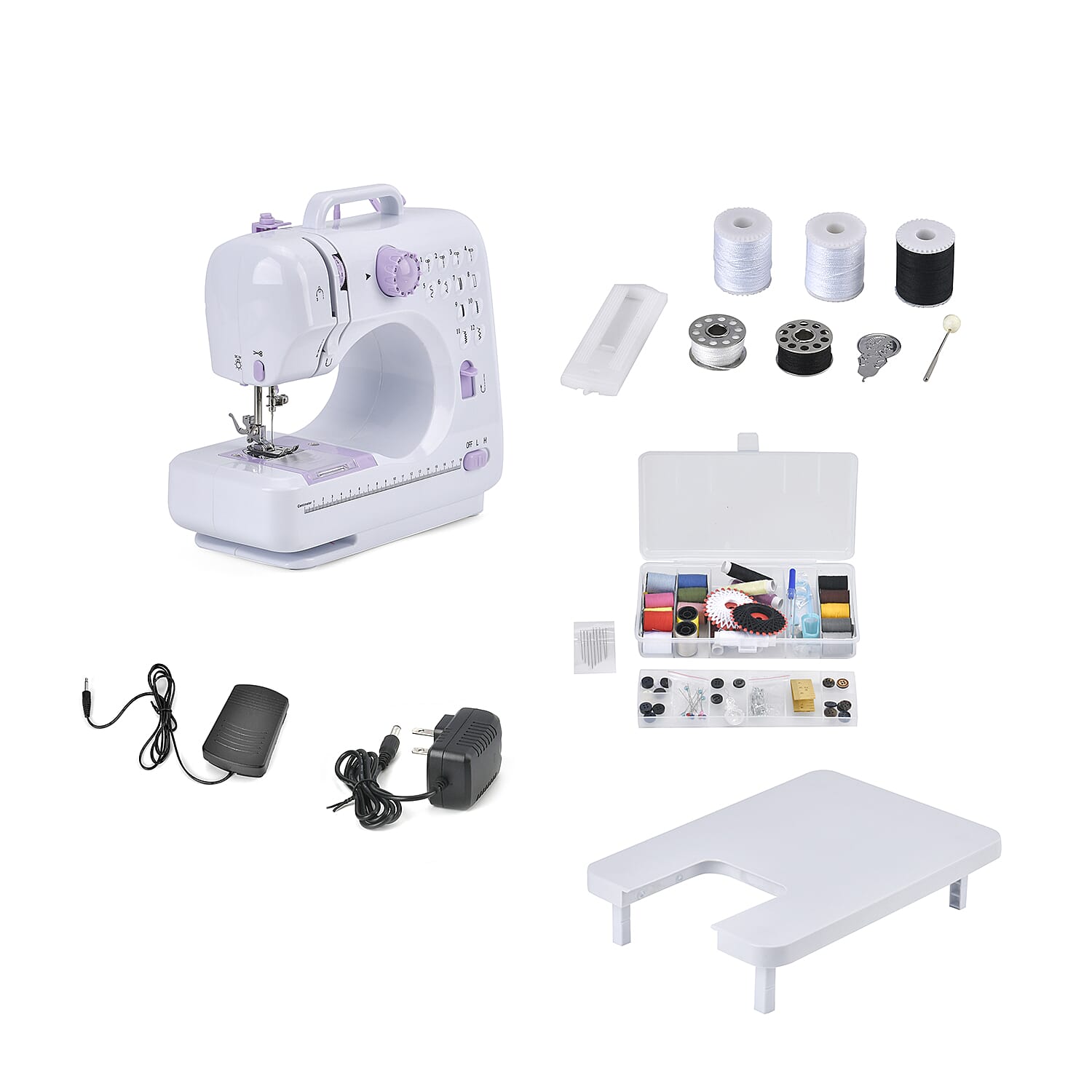Purple Mini Multifunctional Household Sewing Machine with Template and Sewing Kit
