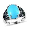 Premium Sleeping Beauty Turquoise, Blue Diamond (IR) Ring in Platinum Over Sterling Silver (Size 10.0) 5.75 ctw - Sticky add to cart bar