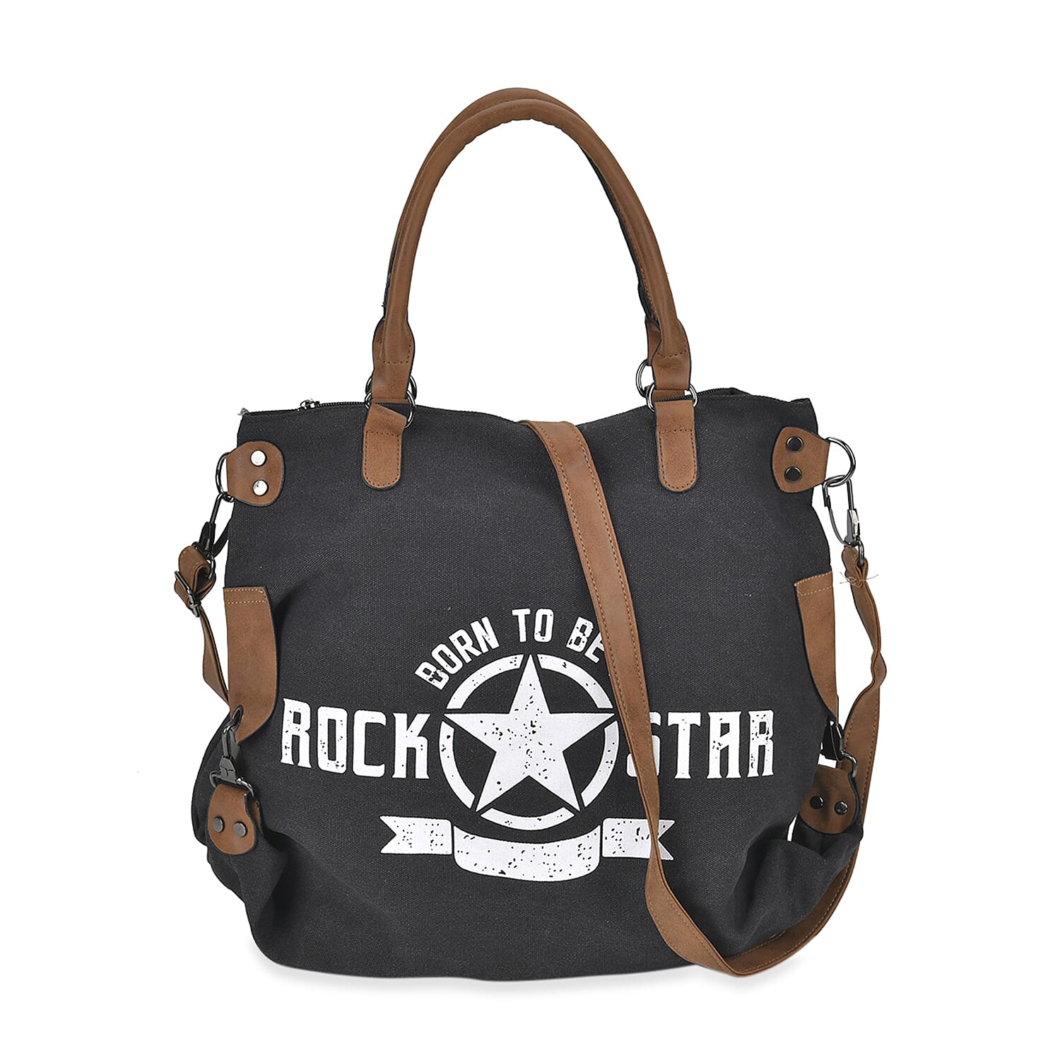 Navy Collection Black Color Printed Tote Bag (15"x5.9"x14") with Handle Drop