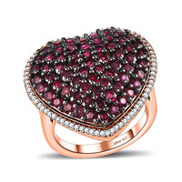 Premium Anthill Garnet, White Zircon Heart Ring in Vermeil RG Over Sterling Silver (Size 10.0) 3.60 ctw