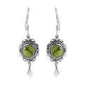 Artisan Crafted Sonoran Gold Turquoise Dangle Earrings in Black Oxidized Sterling Silver 2.50 ctw - Sticky add to cart bar