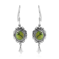 Artisan Crafted Sonoran Gold Turquoise Dangle Earrings in Black Oxidized Sterling Silver 2.50 ctw
