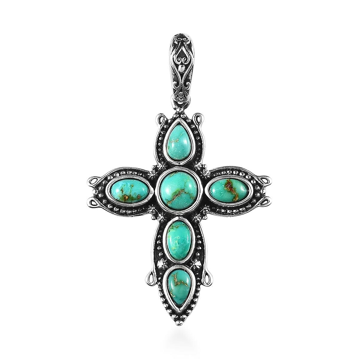 Artisan Crafted Sonoran Gold Turquoise Cross Pendant in Black Oxidized Sterling Silver 1.90 ctw