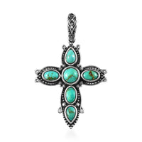 Artisan Crafted Sonoran Gold Turquoise Cross Pendant in Black Oxidized Sterling Silver 1.90 ctw