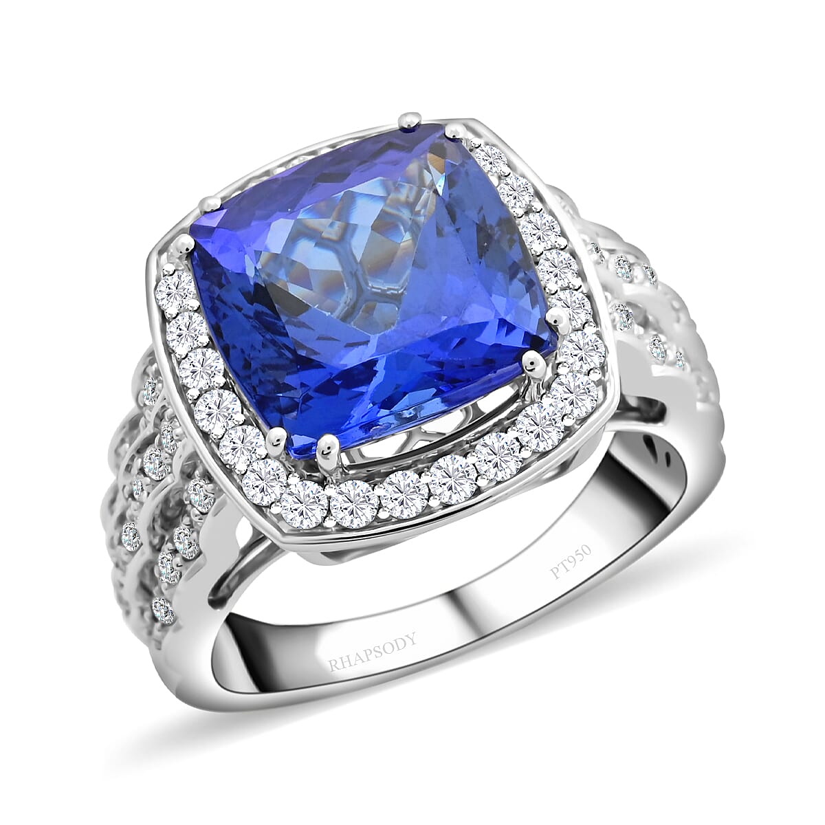 Certified & Appraised Rhapsody 950 Platinum AAAA Tanzanite and E-F VS Diamond Ring 13 Grams 8.40 ctw