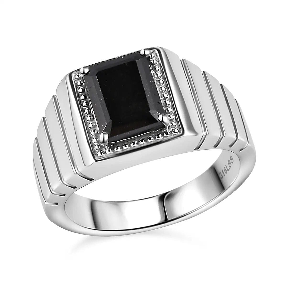 Thai Black Spinel Men's Ring in Stainless Steel (Size 10) 3.25 ctw