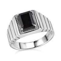 Thai Black Spinel Men's Ring in Stainless Steel (Size 10) 3.25 ctw
