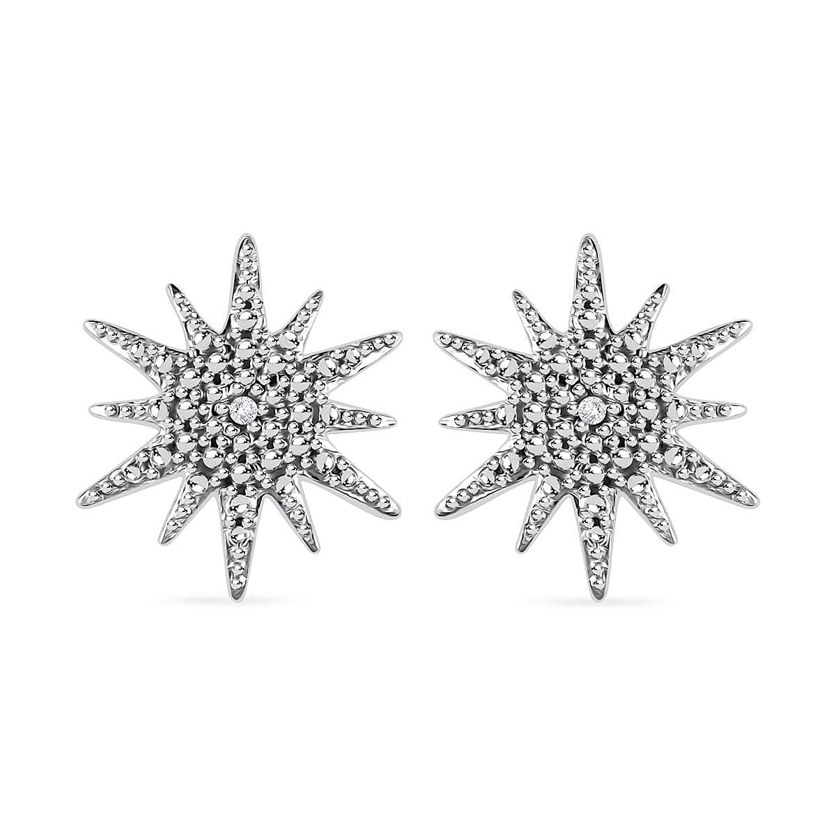 Diamond Accent Sunburst Stud Earrings in Platinum Over Sterling Silver