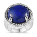 Lapis Lazuli Solitaire Ring in Platinum Over Copper (Size 10) 11.50 ctw - Sticky add to cart bar